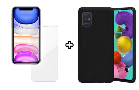 Set Husa Silicon plus Folie din silicon Case Friendly compatibila cu Samsung Galaxy A71 5G, neagra, protectie 360