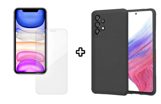 Set Husa Silicon plus Folie din silicon Case Friendly compatibila cu Samsung Galaxy A73, neagra, protectie 360