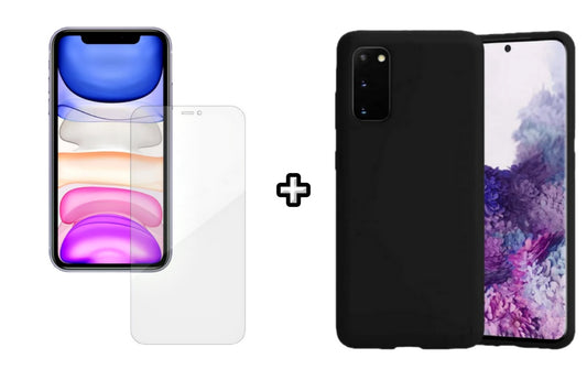Set Husa Silicon plus Folie din silicon Case Friendly compatibila cu Samsung Galaxy S20 FE, neagra, protectie 360