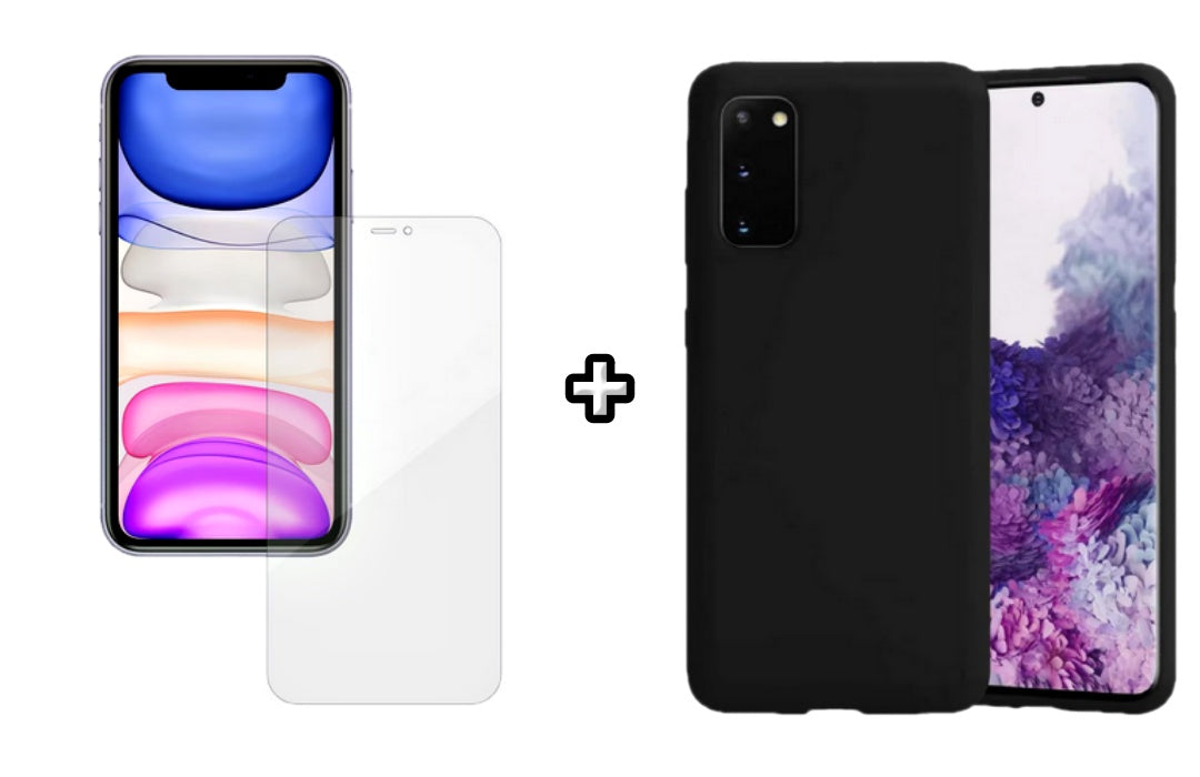 Set Husa Silicon plus Folie din silicon Case Friendly compatibila cu Samsung Galaxy S20 Plus, neagra, protectie 360