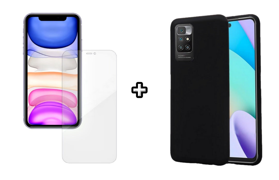 Set Husa Silicon plus Folie din silicon Case Friendly compatibila cu Xiaomi Redmi 10, neagra, protectie 360