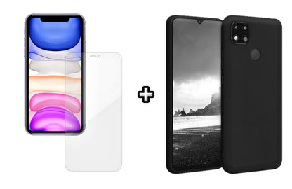 Set Husa Silicon plus Folie din silicon Case Friendly compatibila cu Xiaomi Redmi 9C, neagra, protectie 360