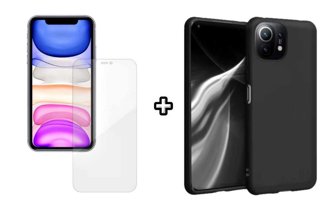 Set Husa Silicon plus Folie din silicon Case Friendly compatibila cu Xiaomi Mi 11 Lite, neagra, protectie 360
