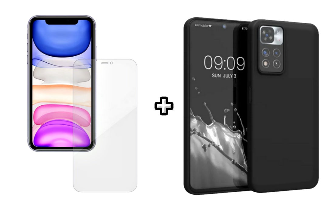 Set Husa Silicon plus Folie din silicon Case Friendly compatibila cu Xiaomi Redmi Note 11, neagra, protectie 360
