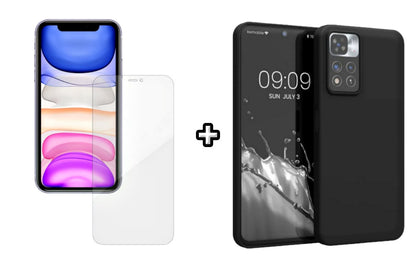 Set Husa Silicon plus Folie din silicon Case Friendly compatibila cu Xiaomi Redmi Note 11, neagra, protectie 360