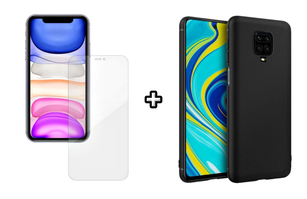 Set Husa Silicon plus Folie din silicon Case Friendly compatibila cu Xiaomi Redmi Note 9s, neagra, protectie 360