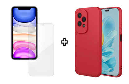 Set Husa Silicon plus Folie din silicon Case Friendly compatibila cu Honor 200 Lite, rosie, protectie 360