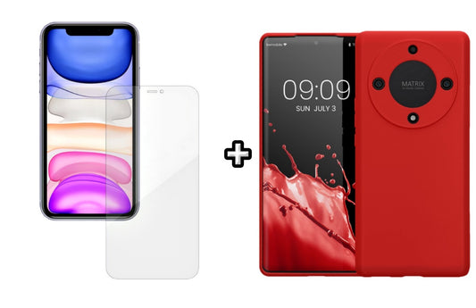 Set Husa Silicon plus Folie din silicon Case Friendly compatibila cu Honor Magic5 Lite, rosie, protectie 360