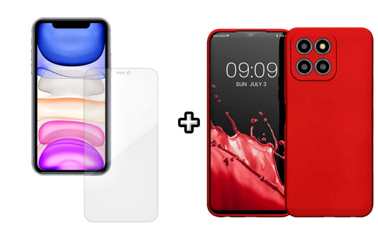 Set Husa Silicon plus Folie din silicon Case Friendly compatibila cu Honor X6a, rosie, protectie 360