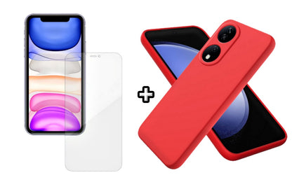 Set Husa Silicon plus Folie din silicon Case Friendly compatibila cu Honor X7b, rosie, protectie 360