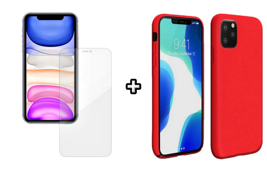 Set Husa Silicon + Folie din silicon Case Friendly compatibila cu Apple iPhone 12 Pro, rosie, protectie 360