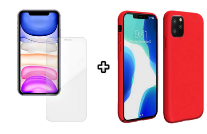 Set Husa Silicon + Folie din silicon Case Friendly compatibila cu Apple iPhone 11 Pro, rosie, protectie 360