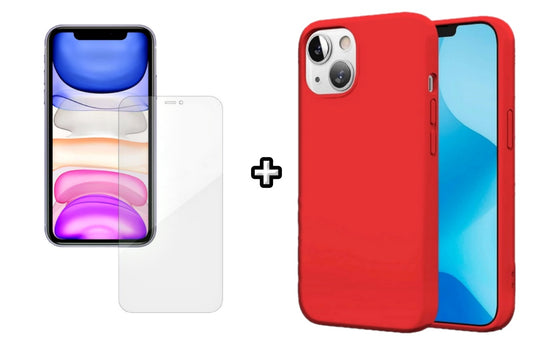 Set Husa Silicon + Folie din silicon Case Friendly compatibila cu Apple iPhone 14, rosie, protectie 360