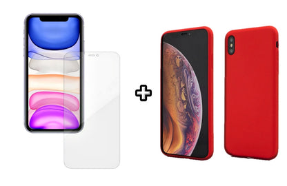 Set Husa Silicon + Folie din silicon Case Friendly compatibila cu Apple iPhone XR, rosie, protectie 360