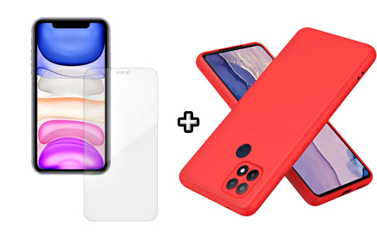 Set Husa Silicon plus Folie din silicon Case Friendly compatibila cu OPPO A15, rosie, protectie 360