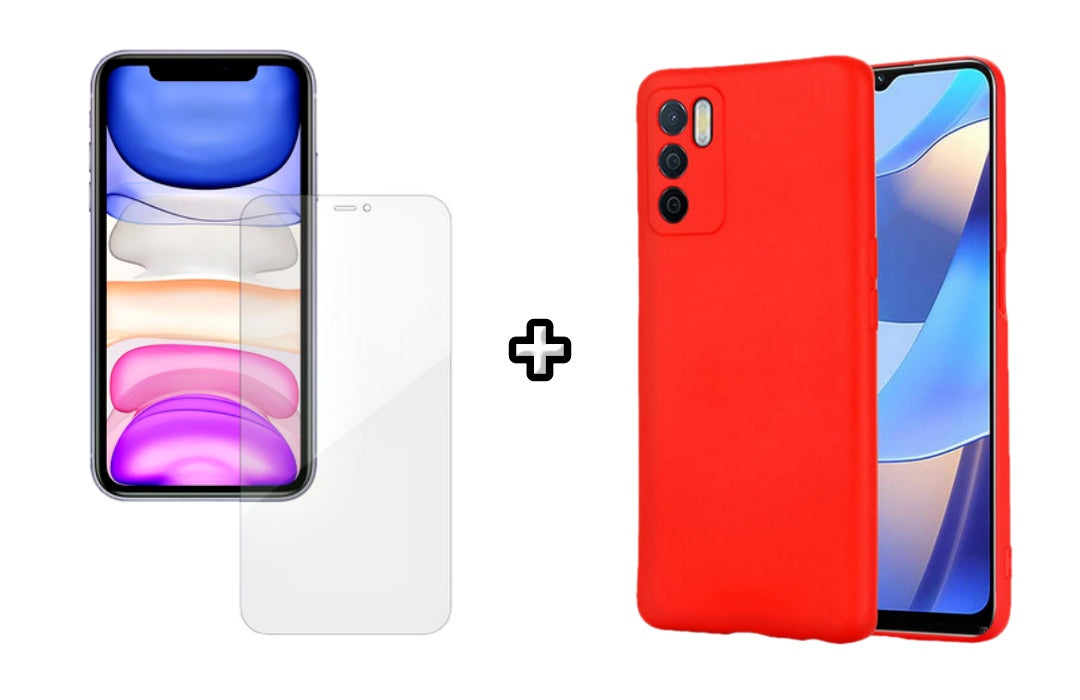 Set Husa Silicon plus Folie din silicon Case Friendly compatibila cu OPPO A16, rosie, protectie 360
