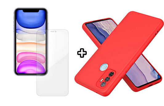 Set Husa Silicon plus Folie din silicon Case Friendly compatibila cu OPPO A53, rosie, protectie 360