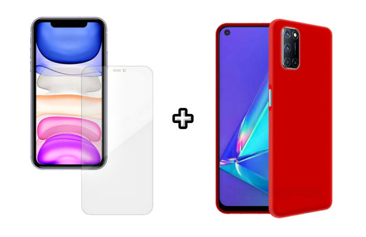 Set Husa Silicon plus Folie din silicon Case Friendly compatibila cu OPPO A54 4G, rosie, protectie 360
