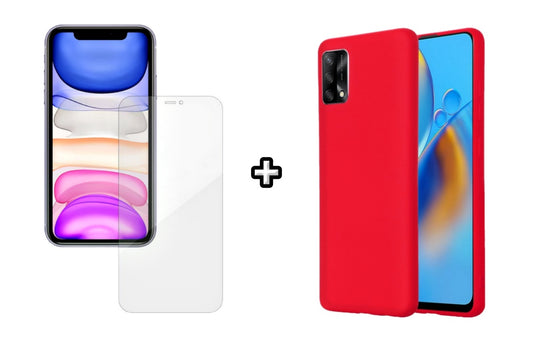 Set Husa Silicon plus Folie din silicon Case Friendly compatibila cu OPPO A74 4G, rosie, protectie 360
