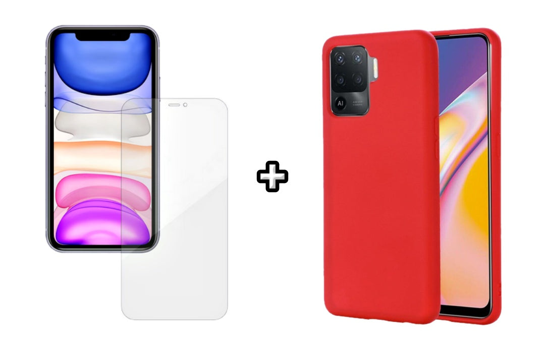 Set Husa Silicon plus Folie din silicon Case Friendly compatibila cu OPPO Reno5 Lite, rosie, protectie 360