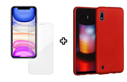 Set Husa Silicon plus Folie din silicon Case Friendly compatibila cu Samsung Galaxy A10, rosie, protectie 360