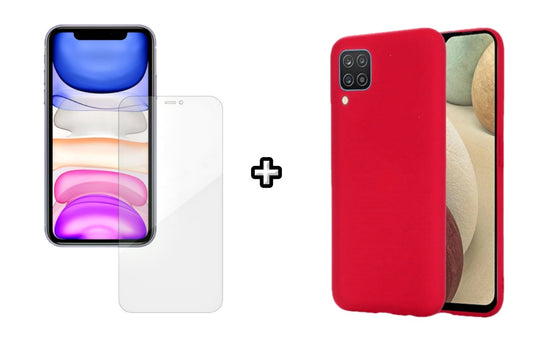 Set Husa Silicon plus Folie din silicon Case Friendly compatibila cu Samsung Galaxy A12, rosie, protectie 360