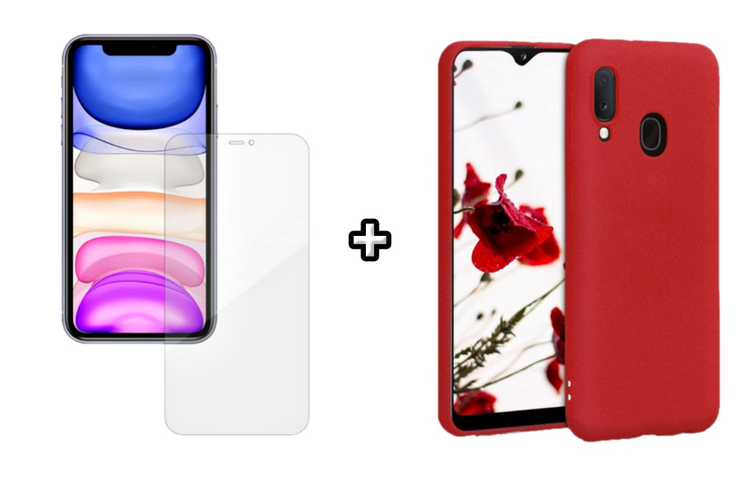 Set Husa Silicon plus Folie din silicon Case Friendly compatibila cu Samsung Galaxy A20E, rosie, protectie 360