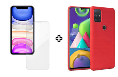 Set Husa Silicon plus Folie din silicon Case Friendly compatibila cu Samsung Galaxy A21s, rosie, protectie 360