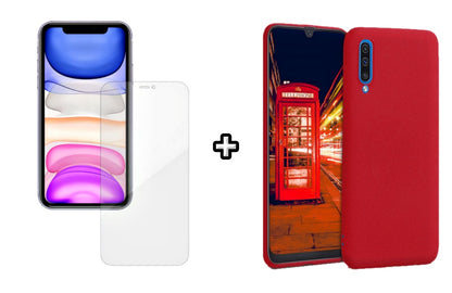 Set Husa Silicon plus Folie din silicon Case Friendly compatibila cu Samsung Galaxy A50, rosie, protectie 360
