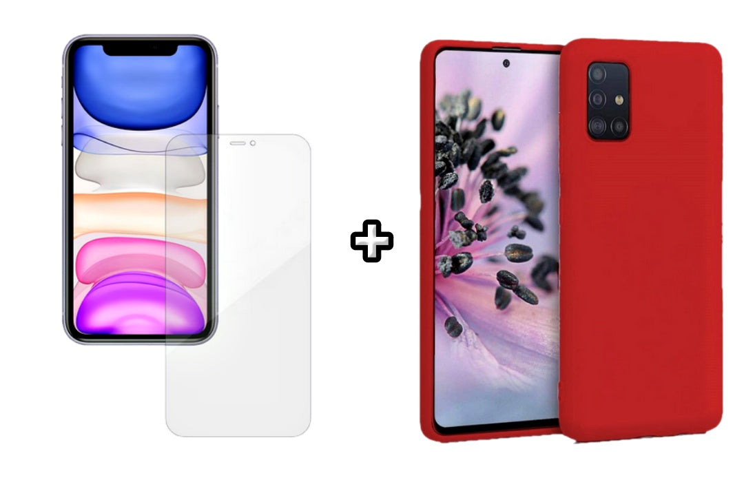 Set Husa Silicon plus Folie din silicon Case Friendly compatibila cu Samsung Galaxy A51, rosie, protectie 360