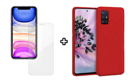 Set Husa Silicon plus Folie din silicon Case Friendly compatibila cu Samsung Galaxy A51, rosie, protectie 360