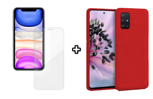 Set Husa Silicon plus Folie din silicon Case Friendly compatibila cu Samsung Galaxy A71 5G, rosie, protectie 360
