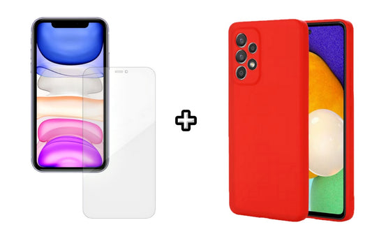Set Husa Silicon plus Folie din silicon Case Friendly compatibila cu Samsung Galaxy A23, rosie, protectie 360
