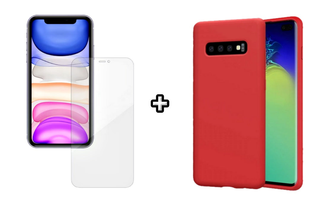 Set Husa Silicon plus Folie din silicon Case Friendly compatibila cu Samsung Galaxy S10 Plus, rosie, protectie 360