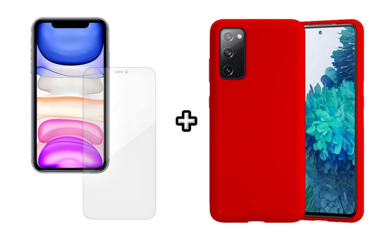 Set Husa Silicon plus Folie din silicon Case Friendly compatibila cu Samsung Galaxy S20, rosie, protectie 360