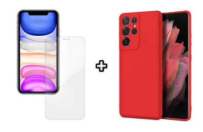 Set Husa Silicon plus Folie din silicon Case Friendly compatibila cu Samsung Galaxy S24 Ultra, rosie, protectie 360