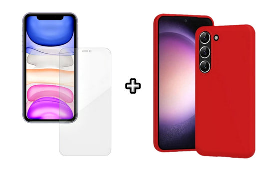 Set Husa Silicon plus Folie din silicon Case Friendly compatibila cu Samsung Galaxy S24, rosie, protectie 360