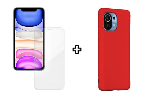 Set Husa Silicon plus Folie din silicon Case Friendly compatibila cu Xiaomi Mi 11 Lite, rosie, protectie 360