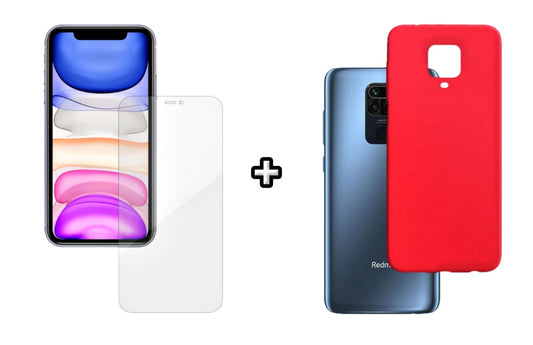 Set Husa Silicon plus Folie din silicon Case Friendly compatibila cu Xiaomi Redmi Note 9 Pro, rosie, protectie 360
