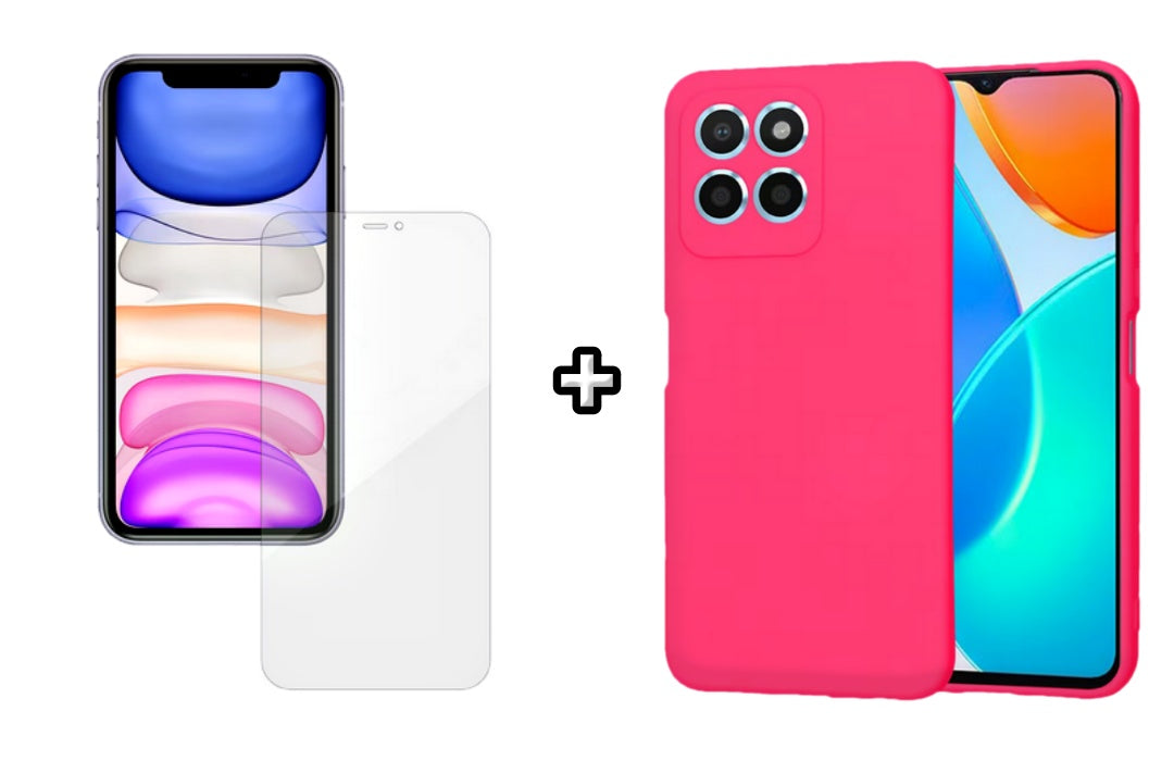 Set Husa Silicon plus Folie din silicon Case Friendly compatibila cu Honor X8b, roz neon, protectie 360