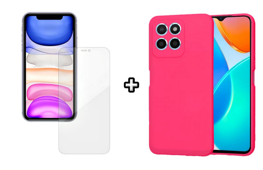 Set Husa Silicon plus Folie din silicon Case Friendly compatibila cu Honor X8b, roz neon, protectie 360