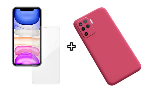 Set Husa Silicon plus Folie din silicon Case Friendly compatibila cu OPPO Reno5 Lite, roz neon, protectie 360