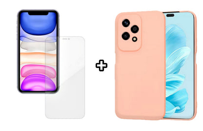 Set Husa Silicon plus Folie din silicon Case Friendly compatibila cu Honor 200 Lite, roz pudra, protectie 360