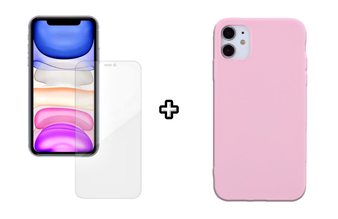 Set Husa Silicon + Folie din silicon Case Friendly compatibila cu Apple iPhone 12 Mini, roz pudra, protectie 360