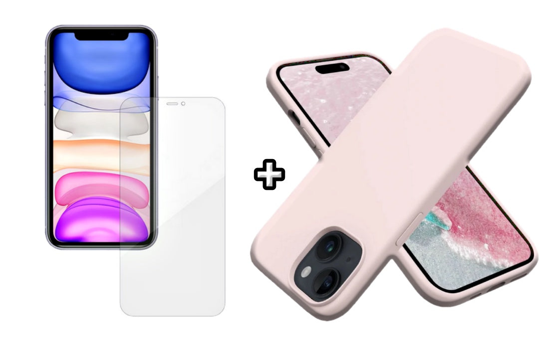 Set Husa Silicon + Folie din silicon Case Friendly compatibila cu Apple iPhone 13, roz pudra, protectie 360
