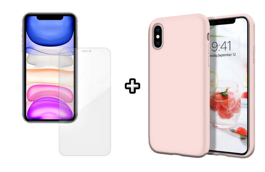Set Husa Silicon + Folie din silicon Case Friendly compatibila cu Apple iPhone XR, roz pudra, protectie 360