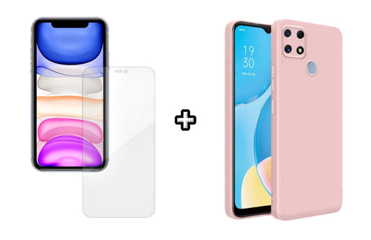 Set Husa Silicon plus Folie din silicon Case Friendly compatibila cu OPPO A15, roz pudra, protectie 360