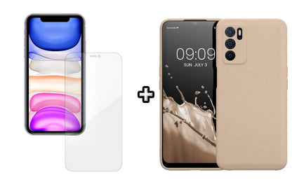 Set Husa Silicon plus Folie din silicon Case Friendly compatibila cu OPPO A16, roz pudra, protectie 360