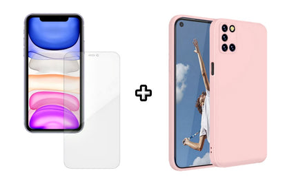 Set Husa Silicon plus Folie din silicon Case Friendly compatibila cu OPPO A72, roz pudra, protectie 360
