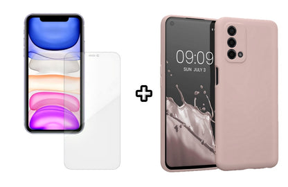 Set Husa Silicon plus Folie din silicon Case Friendly compatibila cu OPPO A74 4G, roz pudra, protectie 360
